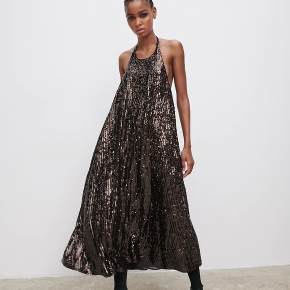 ZARA| SEQUIN HALTER DRESS - Picture 3 of 15